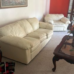 Off White Leather Couch With Matching Chair