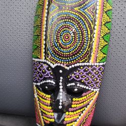 Mask Plaque Wall Decor African Face Hand Carved 