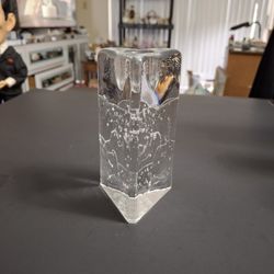 Vintage 1970's Littala Finland Arkipelago Glass Icicle Look Triangle Shaped Candle Holder 5.25"H Weighs 2 LBS 