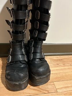 Black Platform Knee-High Buckle Boots