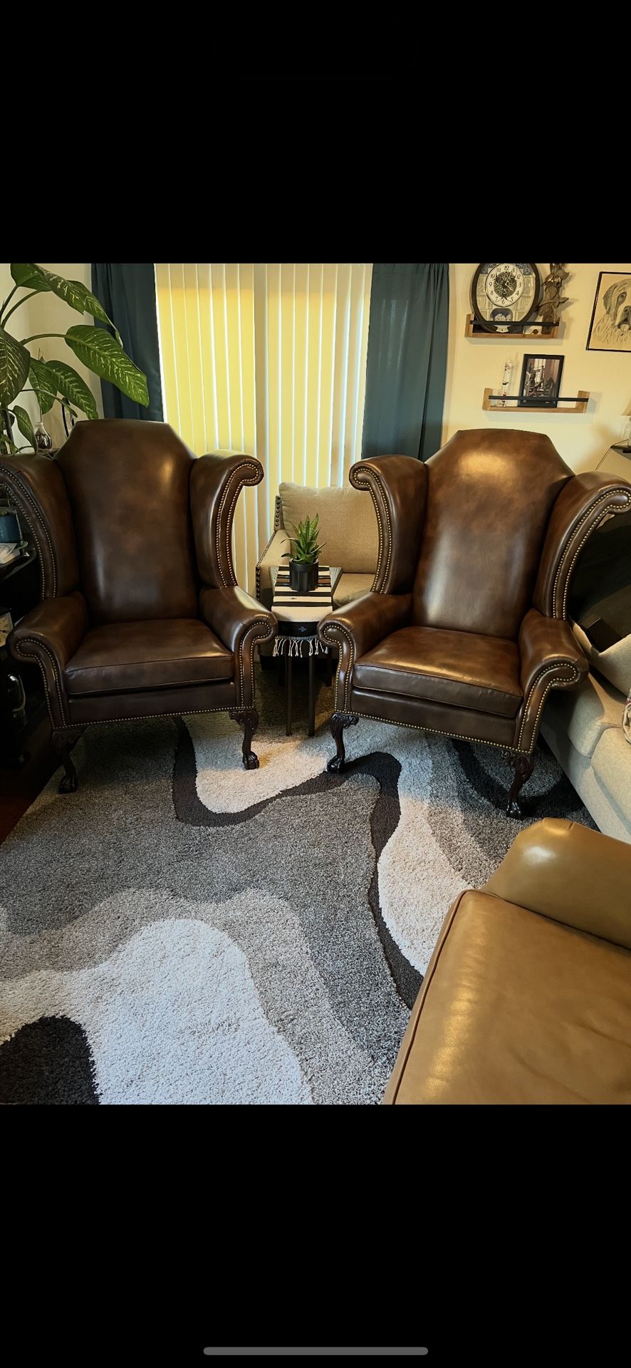 King George III Wingback Full Grain Leather Chairs