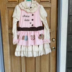 初代爱丽丝 洛丽塔 Maid Café 女仆咖啡厅 Corduroy Sweet Chocolate Maid OP Dress Pink Cream M Lolita