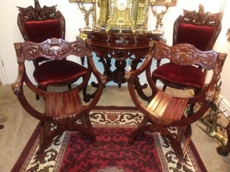 Set of Beautiful Carved Wood Lion Chairs