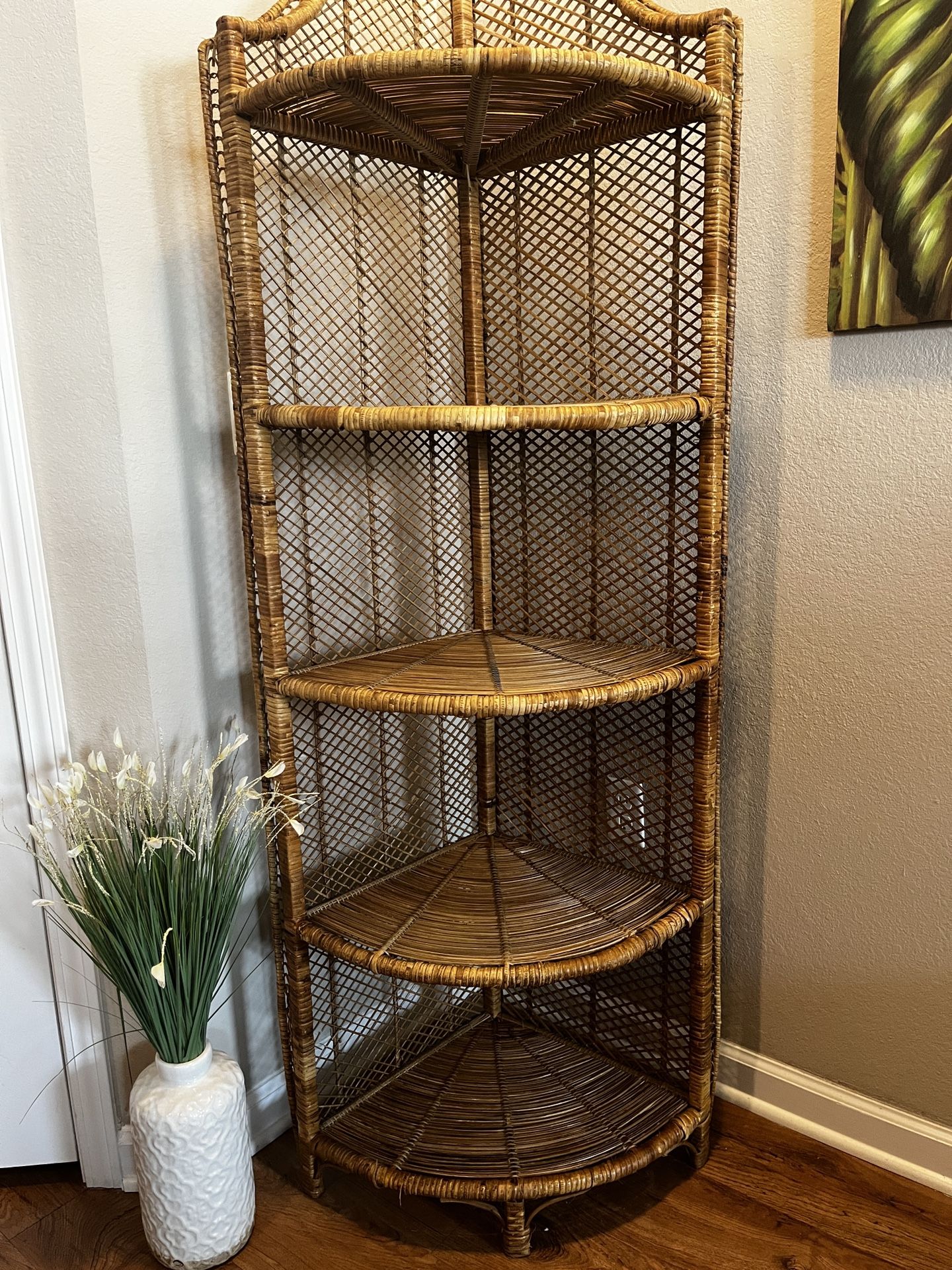 Wicker Vintage Cane Corner Shelf 