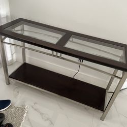 Dark brown entry table glass  living room stand 