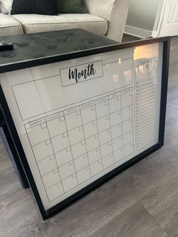 Large glass framed calendar for dry erase markers