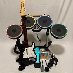 Rock Band 2 - Special Edition (PS3) Bundle w/ Drums, Guitar, Mic, Dongles,3Games