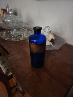 Antique Glass Pharmacy Bottle Cobalt 8 in
