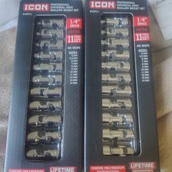 ICON UNIVERSAL JOINT SHALLOW SOCKET SET (1/4" DRIVE)