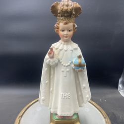 Vintage Infant Of Prague 13” Chalkware Statue Figurine, Christianity 