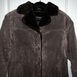 Adler Real Suede Leather Jacket Coat Faux Fur Chocolate Brown Size XL Winter Women’s Looks New! 