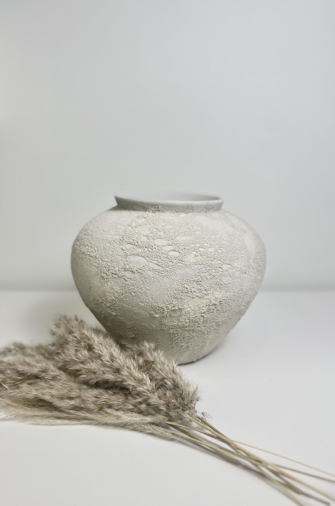 Minimalist Crater Moon Contemporary Ceramic Vase, White Textured Finish, 10 Inch