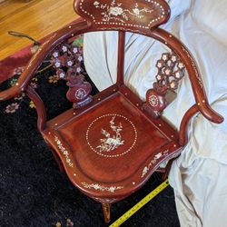 Chinese Handcrafted Rosewood Corner Armchair and Mother of Pearl Inlay