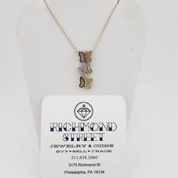 10k gold 16" tri color diamond pendant & chain