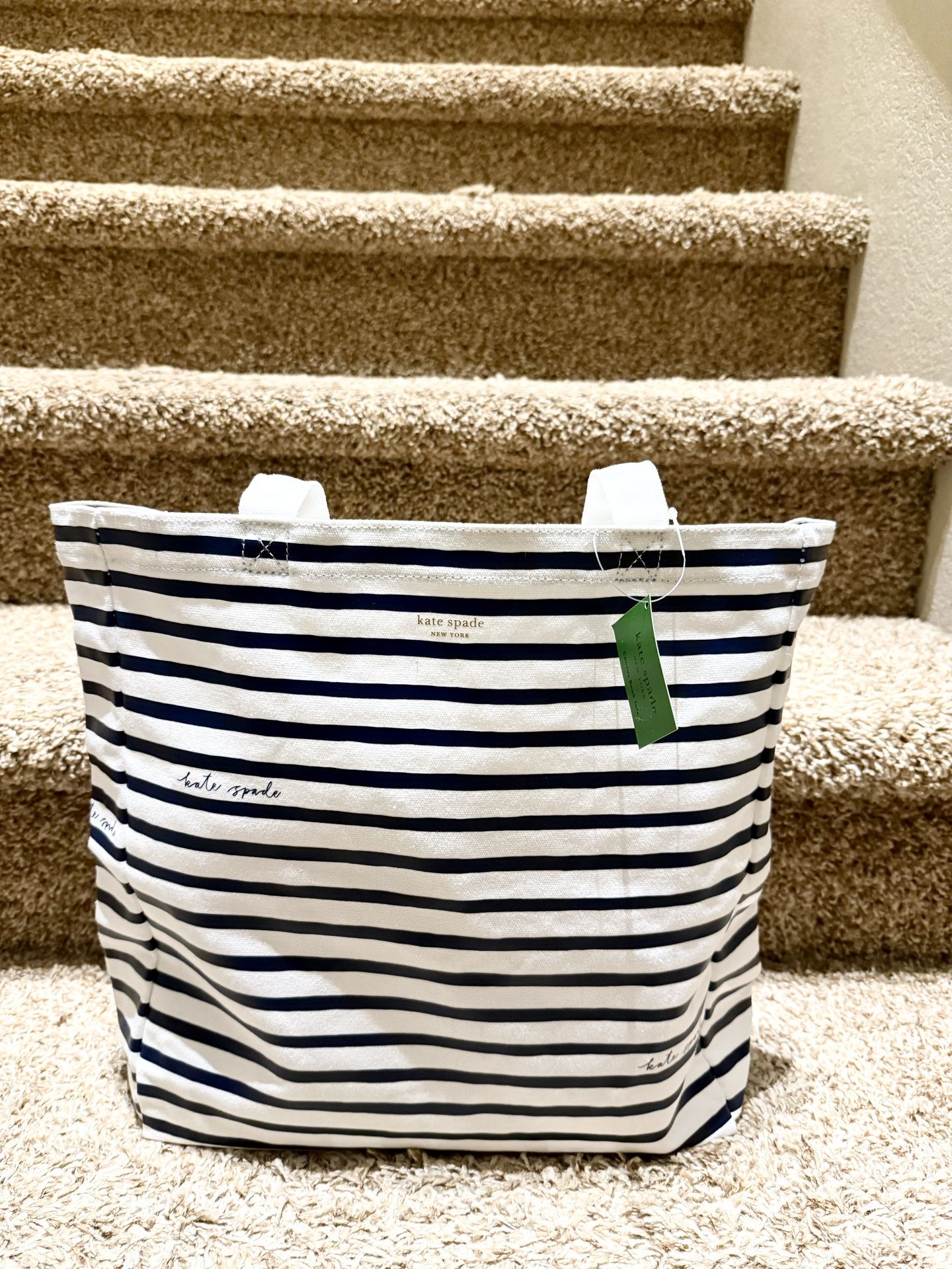 💲9👛kate spade navy painted stripe Canvas Book Tote