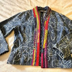 Vintage Chico's Denim Jacket Embroidered Denim Blazer Coat Colorful
