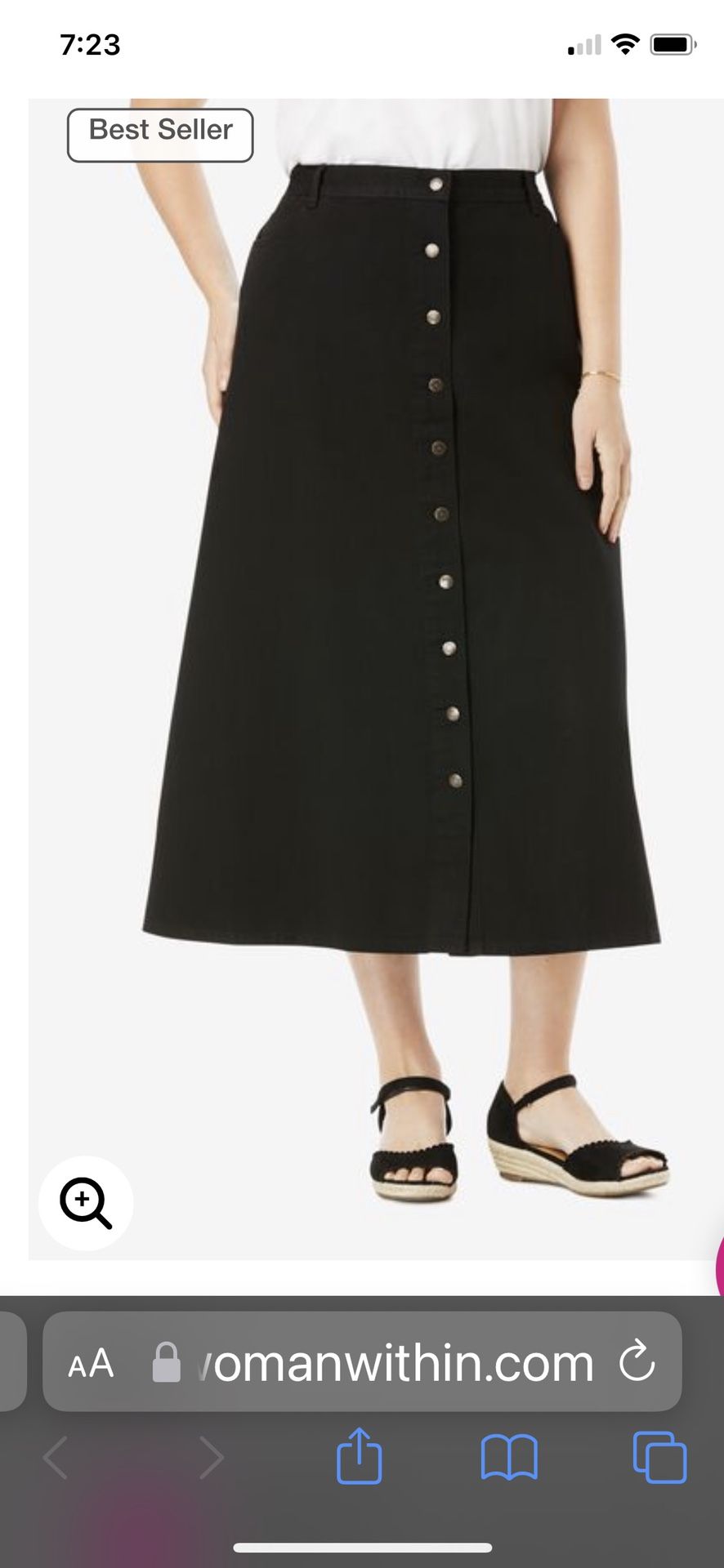 New Button Front Black Denim Skirt