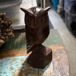 Vintage Hand Carved OWL Ironwood Figurine Sculpture 9in Dark Brown