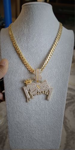 Chain 10MM With Pendant 14k Gold Plated 