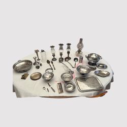 32 Piece Antique Silver Plated Items