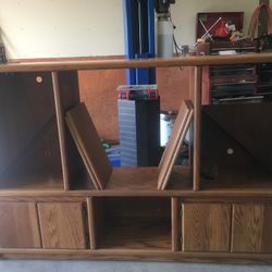 Entertainment Center - Wood W/glass Doors 6’w X 4’h X 17”d