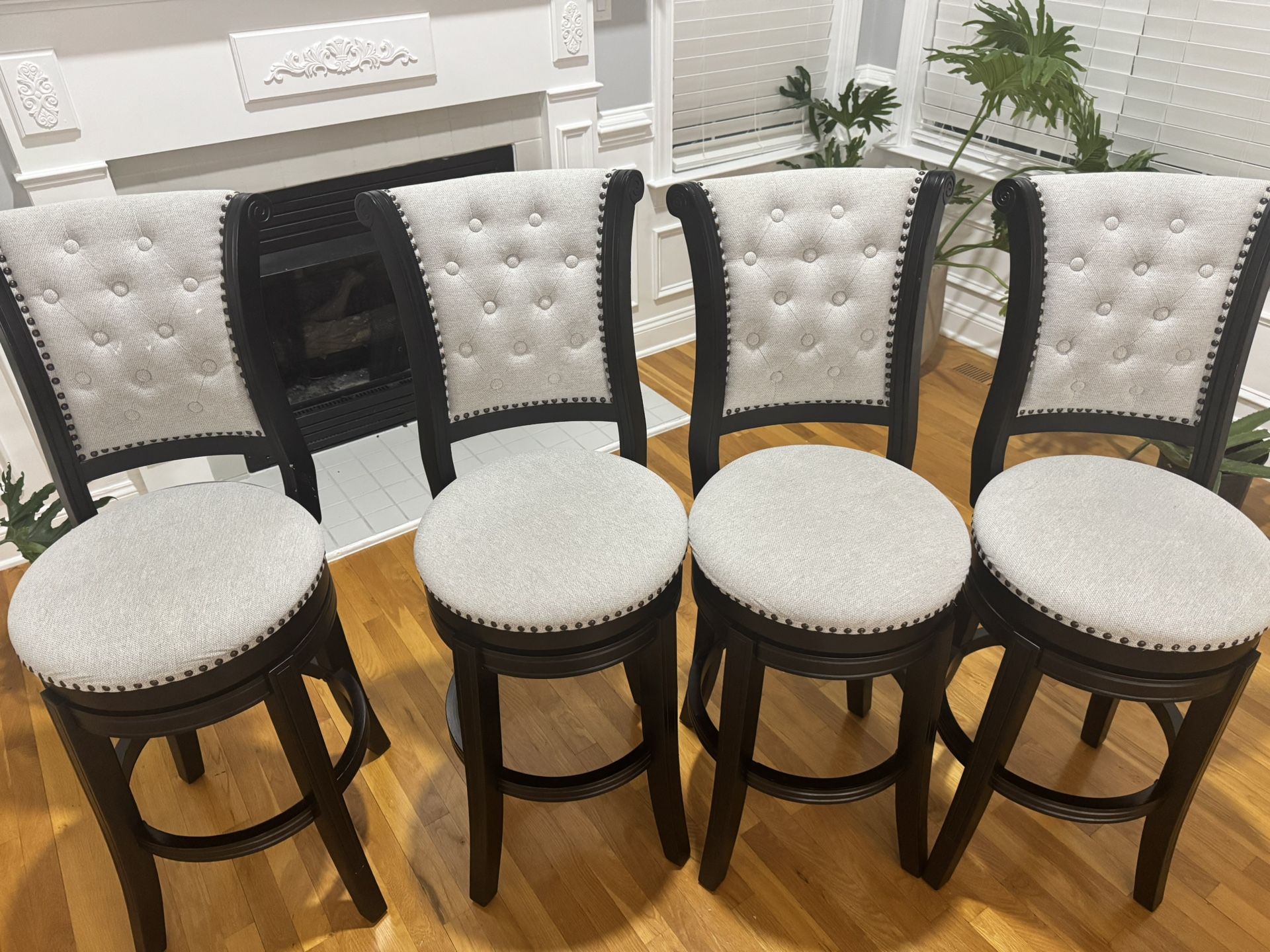 Luxury Bar Stools – Set of 4 | Swivel | Nailhead | Excellent Condition”