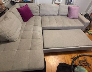Gray Fabric Sectional Sofa with Chaise and pullout