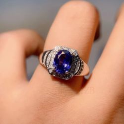 925 Sterling Silver Natural Blue purple Tanzanite ring