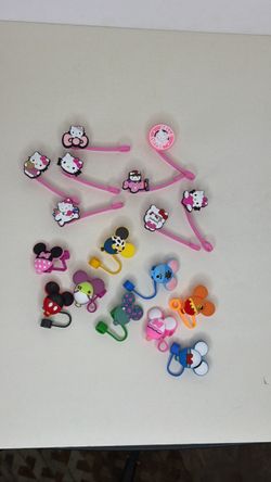 Straw Toppers Disney Hello Kitty Misc 17 pieces