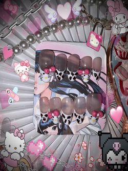 Cow print hello kitty handmade Nail Set