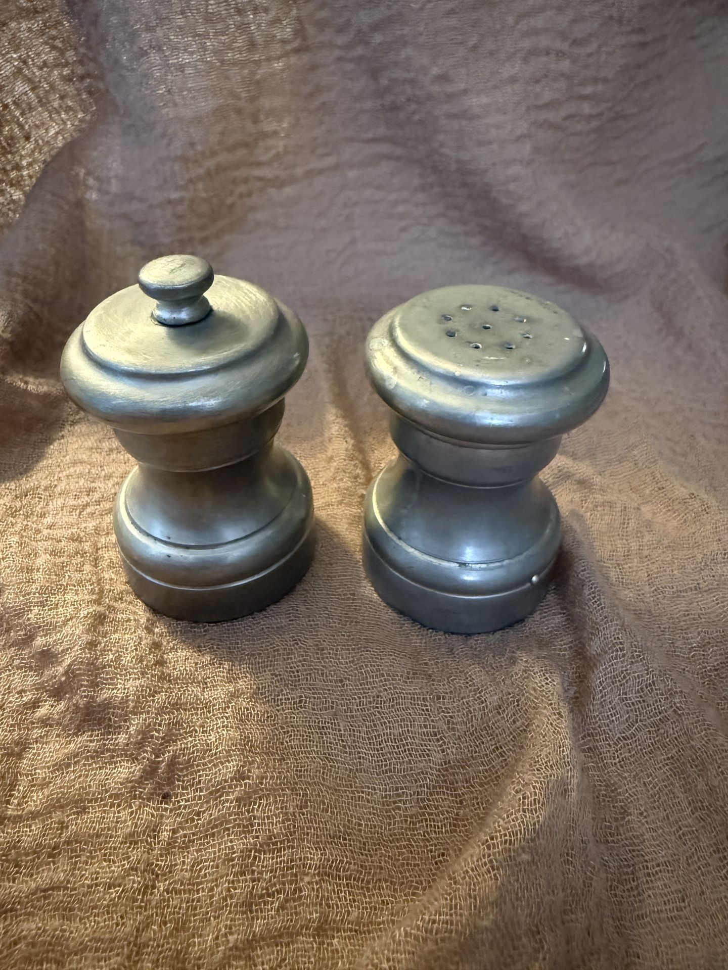 Vintage Italian Pewter Salt Shaker & Pepper Grinder 1980s European Style