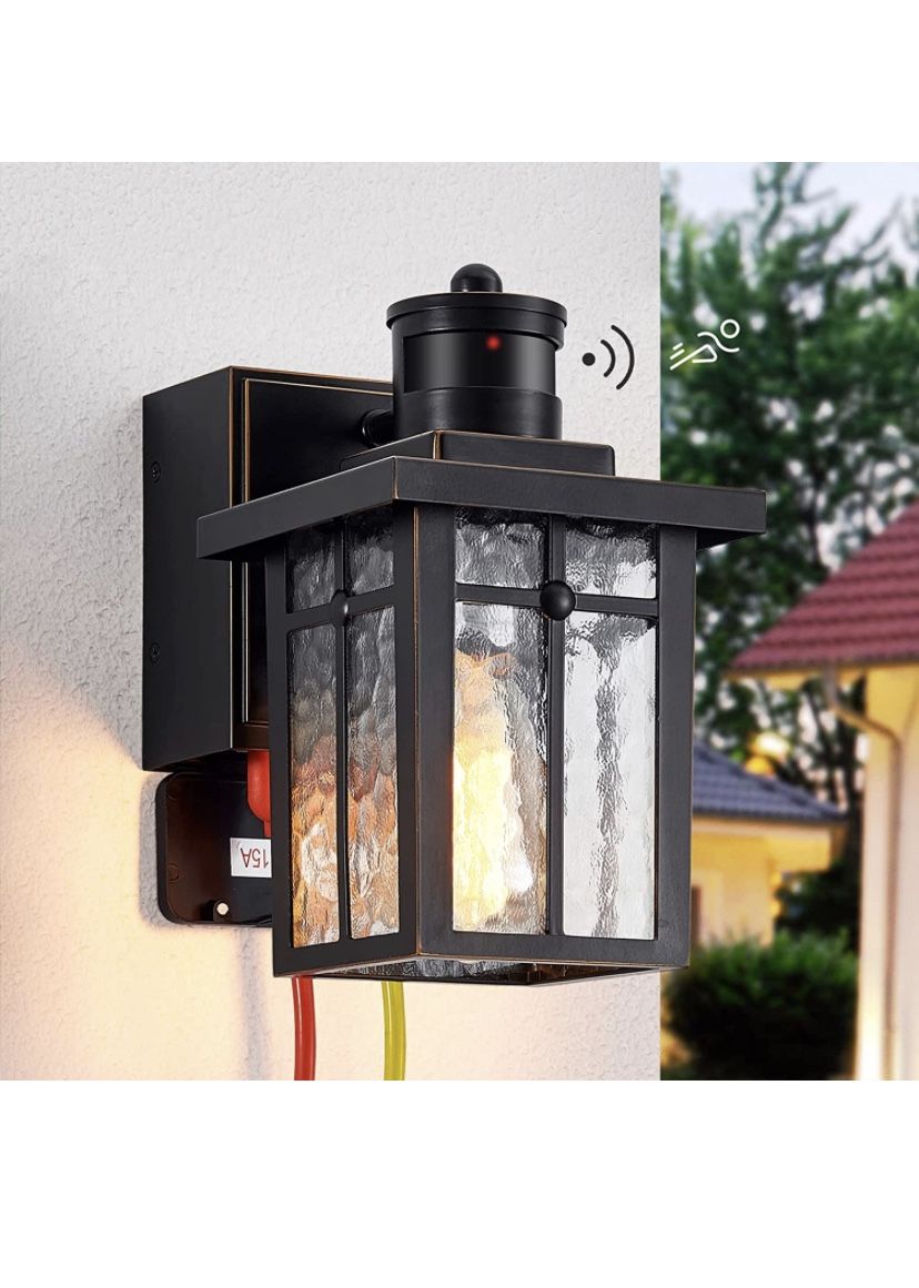 Porch Lights with GFCI Outlet,Dusk to Dawn Motion Sensor Outdoor Lights,3 Lighting Modes Black Front Door Lights,Waterproof Outside Wall sconces for H