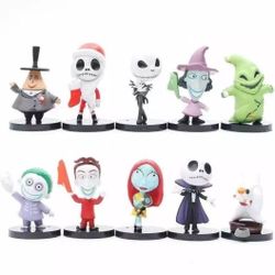 Nightmare Before Christmas 10pc Set Oogie Boogie Jack Skellington Sally Mini  Figurines
