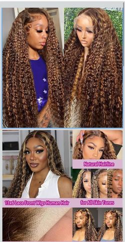 🔥Brand new 🔥 P4/27 Highlight Curly Human Hair Wig 13x6 Ombre Deep Wave Lace Front Wig Human Hair Pre Plucked 210% Density Honey Blonde Deep Wave Wig