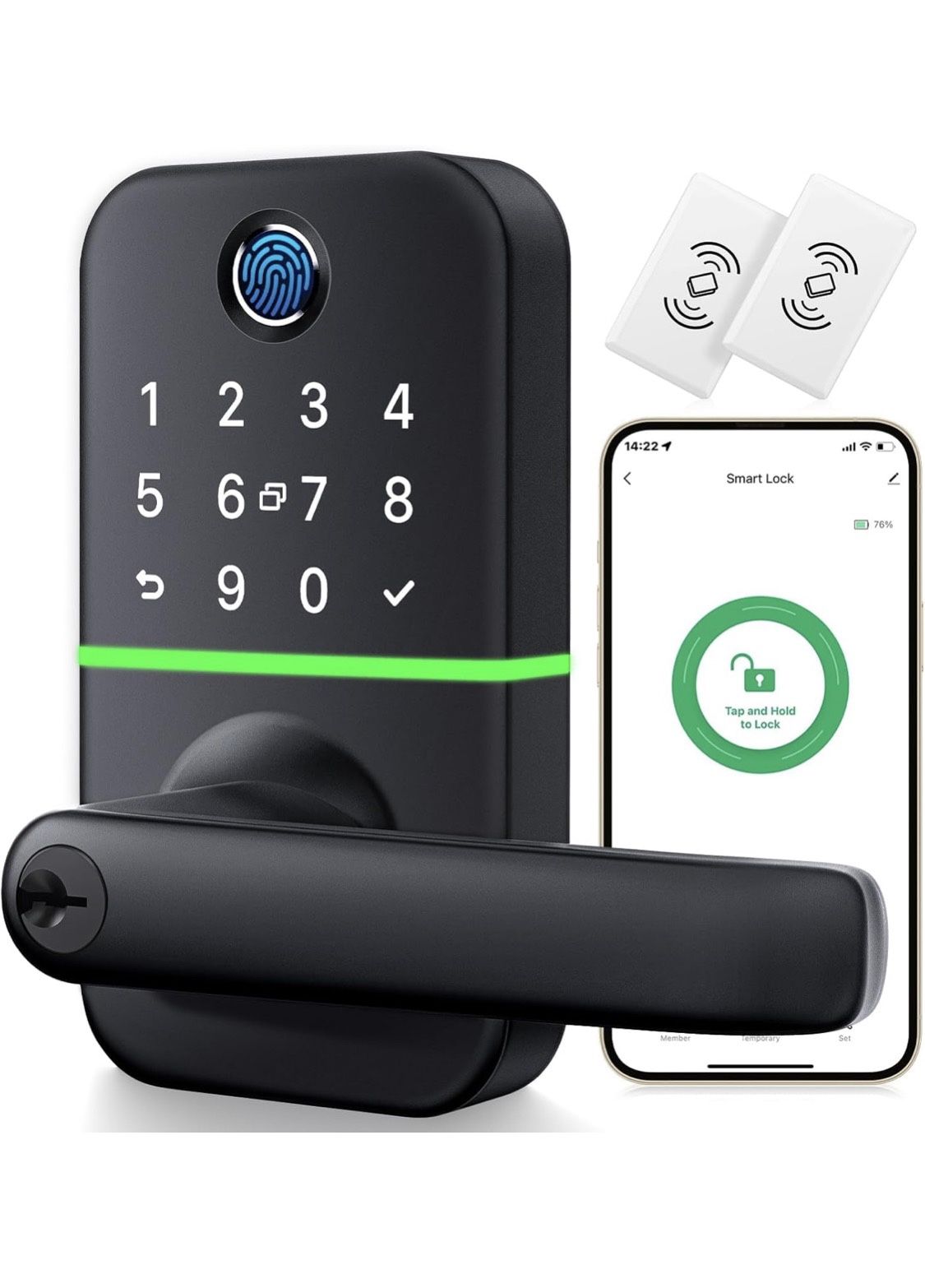 Keypad Smart Door Lock with Handle: Kucacci Keyless Entry Fingerprint Lock - Digital Code Handle with Keypad - Electronic Smart Knob for Front Door -
