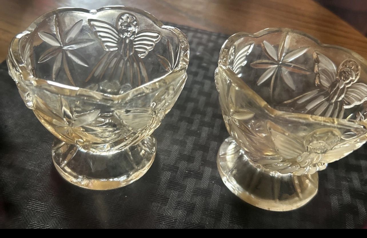 Vintage Heavy Crystal 3D Etched Angels And Stars Footed Candle Holder 3.5 “