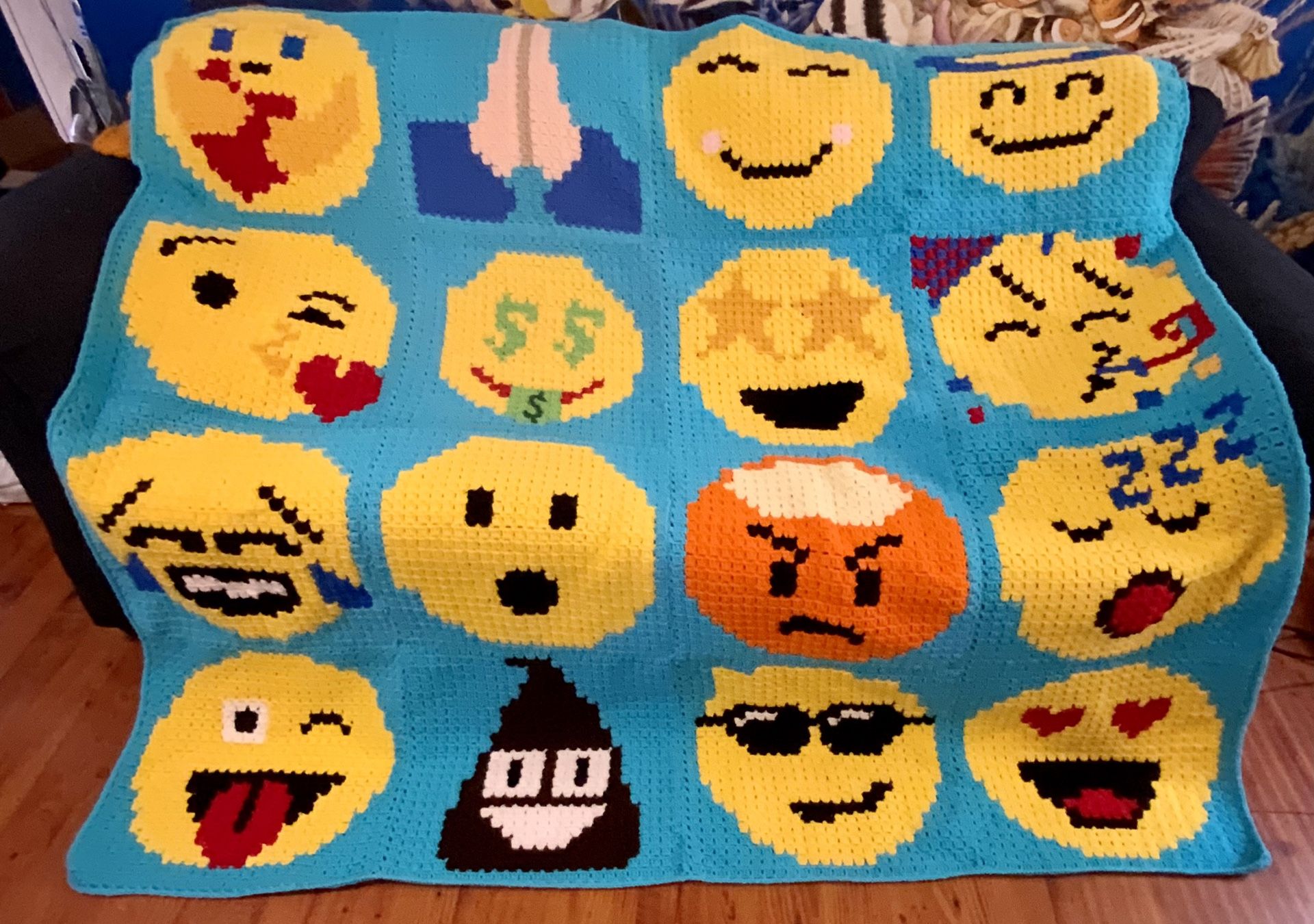 Handmade Emoji Crochet Afghan