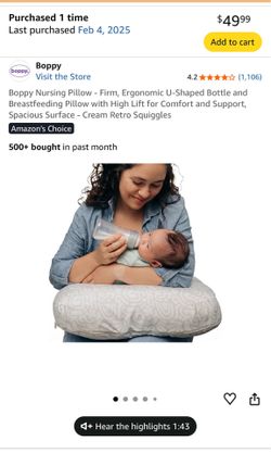 Boppy Nursing Pillow - Firm, Ergonomic U-Shaped Bottle and Breastfeeding Pillow with High Lift for Comfort and Support, Spacious Surface - Cream Retro