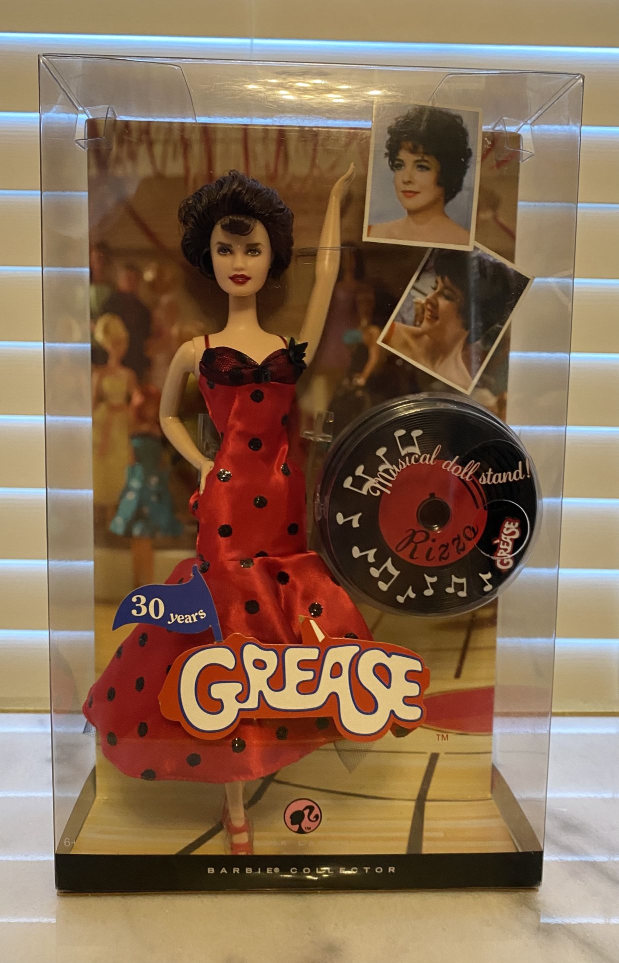 Grease “Rizzo” Red Dress with Musical Doll Stand, Mattel Barbie #M3255, Mint Condition, Original Box, Never Opened