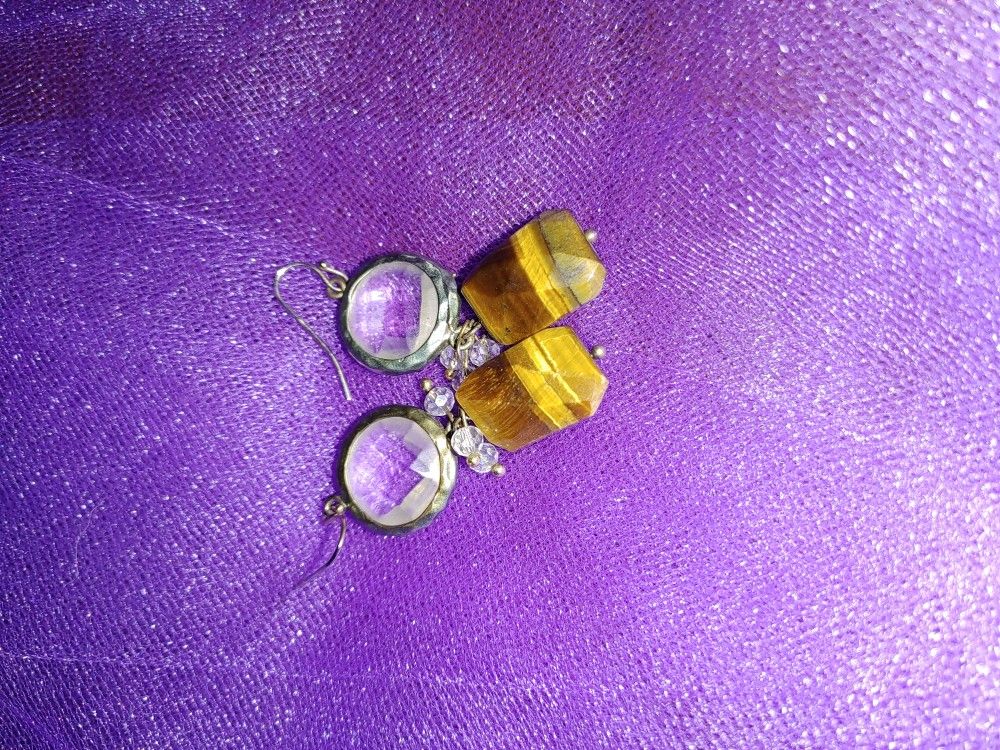 Tiger Eye Pendant Pierced Earrings