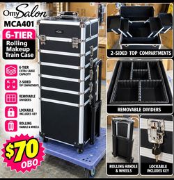 OmySalon MCA401 Extra-Large Rolling Makeup Train Case – 6-Tier – Black – New