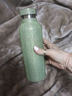 Rhinestone Stainless steel Mint green water bottle. Blinged out tumbler. 750ML/25OZ.