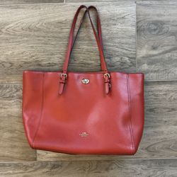 COACH Womens Crossgrain Turnlock Tote Large Red Handbag Bag 