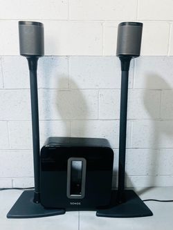 Set Of SONOS AWSS2-B1 / Speakers W/ Stands Sub Gen 1 Wireless Subwoofer - FACTORY RESET