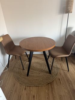 Refined Bistro Dining Set W/ 2 Faux Sable Leather Chairs