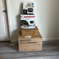 A Hot Plate, A Dolly,, and microwave, Grill
