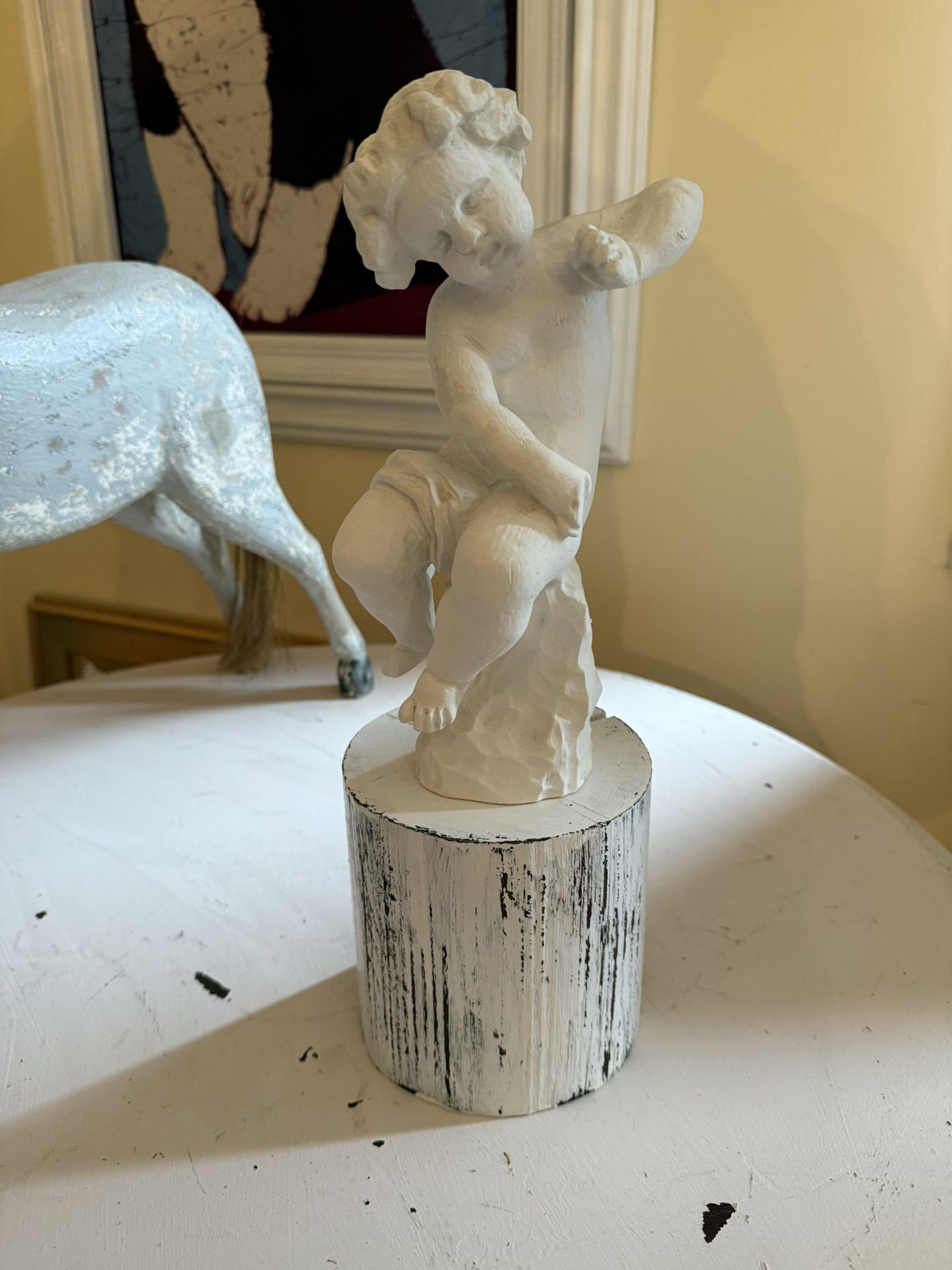 Carved Wooden Cherub With Base