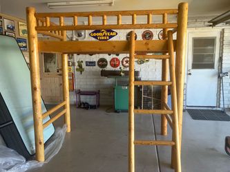 Lodge pole bunk bed with mattress
