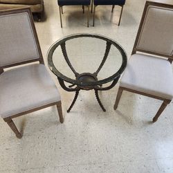 Zentique Louis Upholstered Chair Set with Side Table.