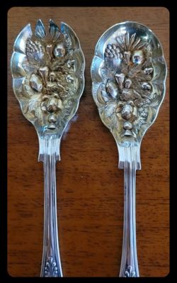William Adams Sheffield Kings Pattern, Silverplate with Gold Wash, Salad Set